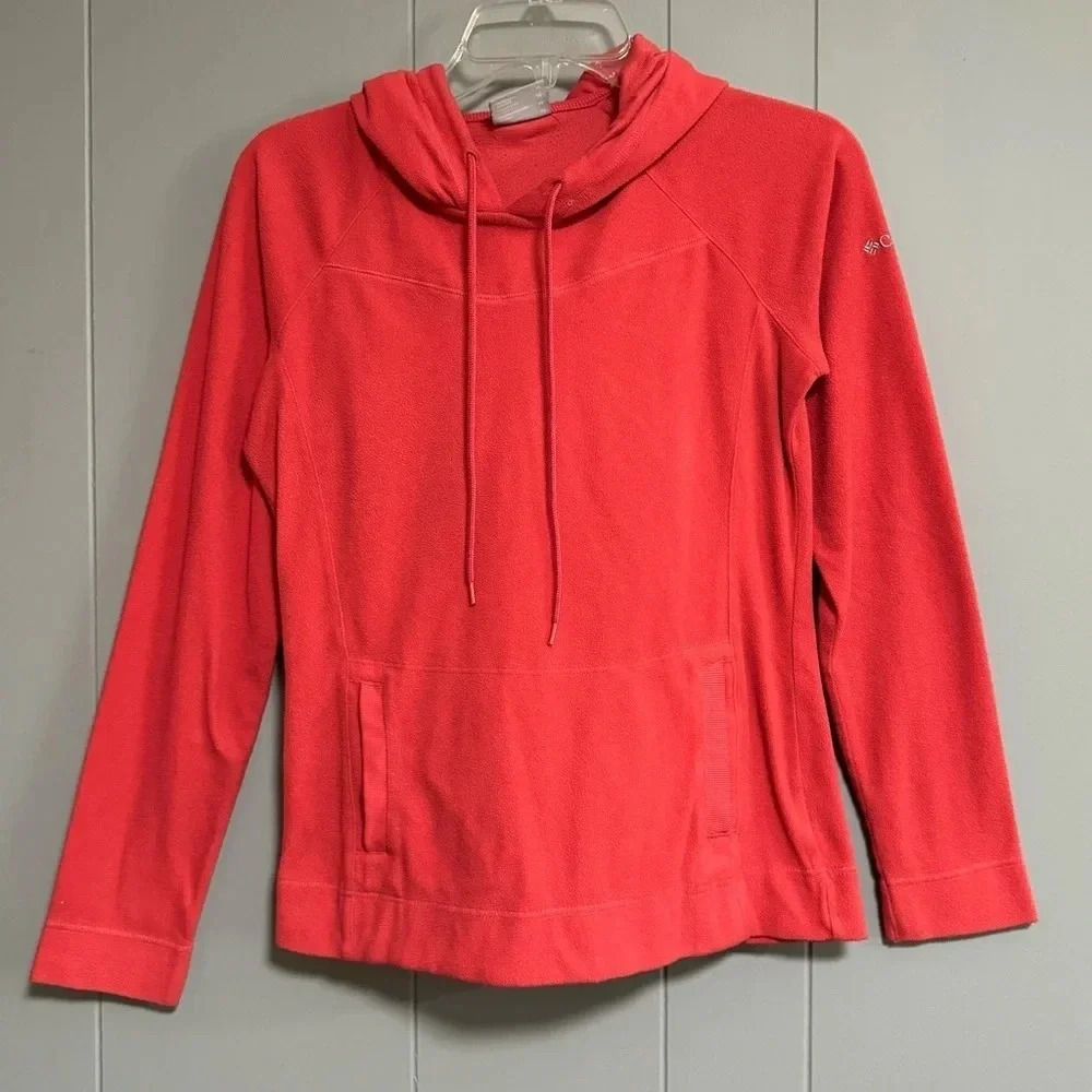COLUMBIA Coral Microfleece Pullover Drawstring Hood Kangaroo Pocket Size XS